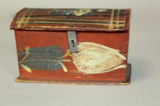 Rare 19th C Pa German Paint Decorated Miniature Wooden Dome Top Trinket Box