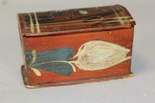 RARE 19TH C PA GERMAN PAINT DECORATED MINIATURE WOODEN DOME TOP TRINKET BOX 9