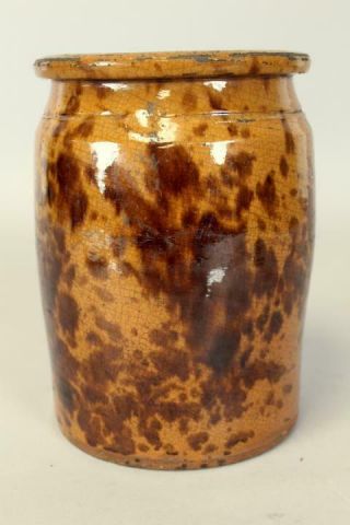A Rare 19th C Hampshire Redware Preserves Jar Mottled Manganese Decoration