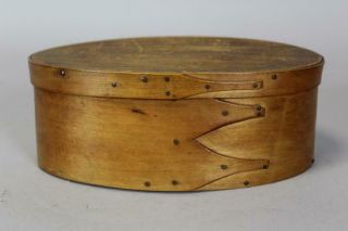 A Great 19th C Enfield Ct Shaker Three Finger Oval Box Varnish Surface