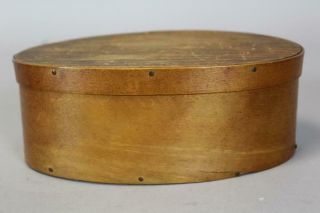 A GREAT 19TH C ENFIELD CT SHAKER THREE FINGER OVAL BOX VARNISH SURFACE 6