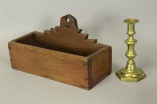 A FINE 18TH C PENNSYLVANIA HANGING CANDLE OR WALL BOX SAWTOOTH CREST IN WALNUT 2
