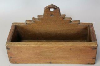 A FINE 18TH C PENNSYLVANIA HANGING CANDLE OR WALL BOX SAWTOOTH CREST IN WALNUT 5