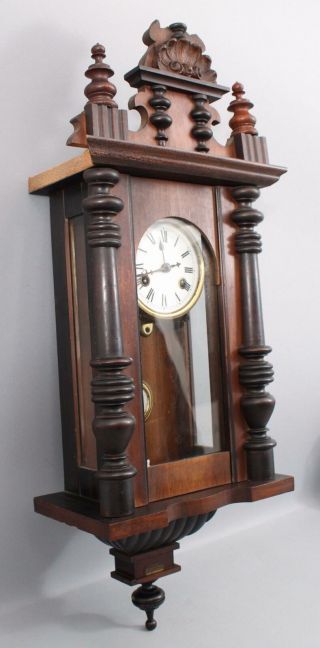 Antique Late 19thC JUNGHANS German Wall Clock Walnut Case Pendulum & Key 12