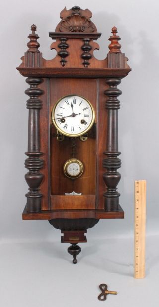 Antique Late 19thc Junghans German Wall Clock Walnut Case Pendulum & Key