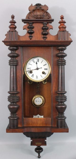 Antique Late 19thC JUNGHANS German Wall Clock Walnut Case Pendulum & Key 2