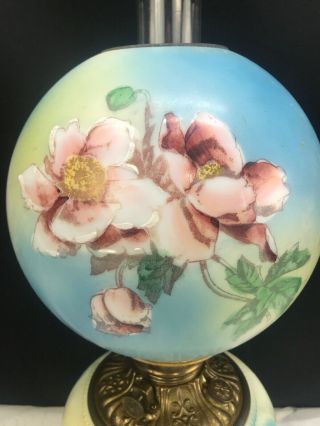 Antique Victorian Banquet GWTW Gone with the Wind Oil Lamp Handpainted Floral 2