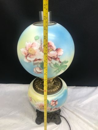 Antique Victorian Banquet GWTW Gone with the Wind Oil Lamp Handpainted Floral 7