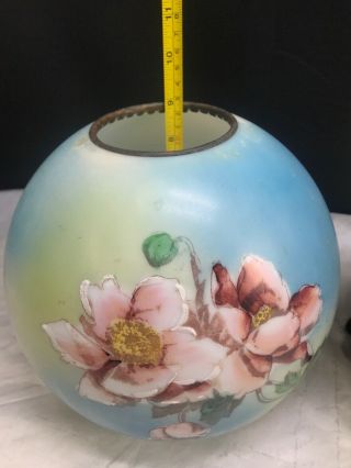 Antique Victorian Banquet GWTW Gone with the Wind Oil Lamp Handpainted Floral 9