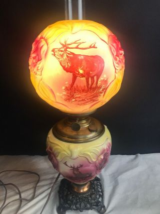 1890’s Phoenix Consolidated GWTW Gone with the Wind Oil Lamp Victorian Elk Deer 10