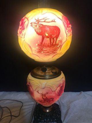1890’s Phoenix Consolidated GWTW Gone with the Wind Oil Lamp Victorian Elk Deer 11