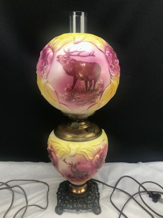 1890’s Phoenix Consolidated Gwtw Gone With The Wind Oil Lamp Victorian Elk Deer