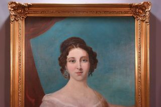 LG 19thC Antique VICTORIAN Era LADY PORTRAIT Oil PAINTING Old WOOD & GESSO FRAME 3