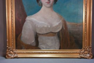 LG 19thC Antique VICTORIAN Era LADY PORTRAIT Oil PAINTING Old WOOD & GESSO FRAME 4