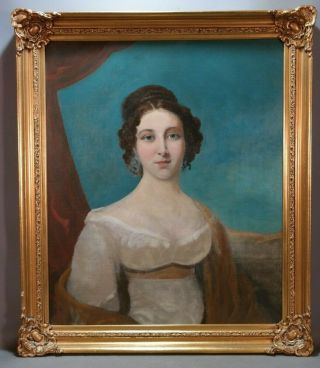 LG 19thC Antique VICTORIAN Era LADY PORTRAIT Oil PAINTING Old WOOD & GESSO FRAME 5