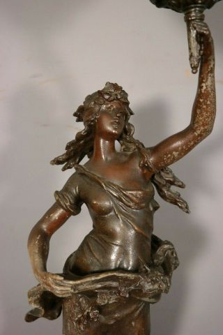 LG Antique ART NOUVEAU Bronzed LADY STATUE Figural NEWEL POST Old BANNISTER LAMP 3