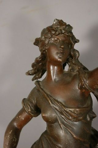 LG Antique ART NOUVEAU Bronzed LADY STATUE Figural NEWEL POST Old BANNISTER LAMP 6