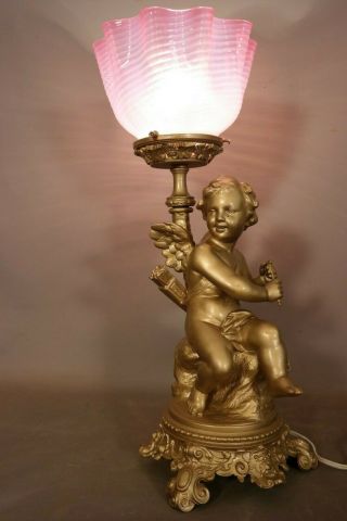 Antique ART NOUVEAU Era WINGED CUPID Bow Arrow PUTTI STATUE Figural BOUDOIR LAMP 11