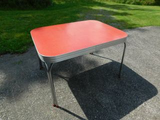 Vintage C1958 Mid Century Modern Ice Crackle Red & Chrome Kitchen Table