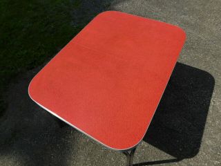 Vintage c1958 Mid Century Modern Ice Crackle Red & Chrome Kitchen Table 3