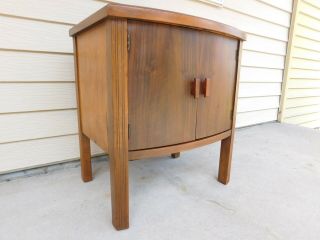 Early Mid Century Deco Moderne Walnut 2 Door Record Cabinet Chair - Side End Table