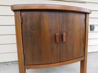Early Mid Century Deco Moderne Walnut 2 Door Record Cabinet Chair - side End Table 2
