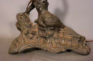 Antique ART DECO Figural BRONZED NUDE LADY Old DOLPHIN Fish BEACH Statue LAMP 8