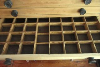 Vintage Rustic Wood 13 Drawer Printer ' s Cabinet 52x34x18 