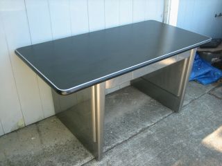 1950 ' s metal Desk ASE panel leg office Table vintage industrial tanker allsteel 2