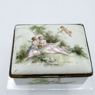 Antique English Bilston or Battersea Enamel Box w/ Interior Image,  NR 3