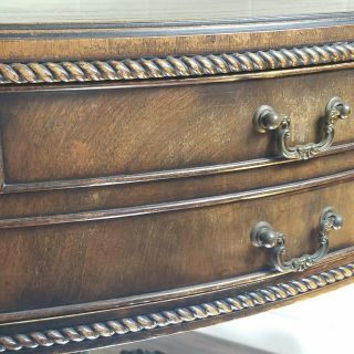 Mid Century Antique Mahogany & Leather pedestal Clawfoot Drum Table w drawer 3