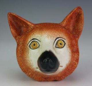 Antique English Staffordshire Hand Painted Ceramic Red Fox Head Stirrup Cup Sbm