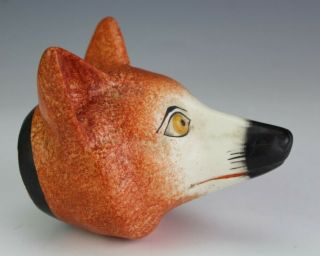 Antique English Staffordshire Hand Painted Ceramic Red Fox Head Stirrup Cup SBM 2