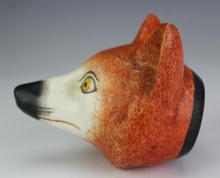 Antique English Staffordshire Hand Painted Ceramic Red Fox Head Stirrup Cup SBM 3