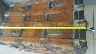 RARE ANTIQUE VINTAGE OAK WOOD LEATHER 1800s 19th Century RESTORED STEAMER TRUNK 10