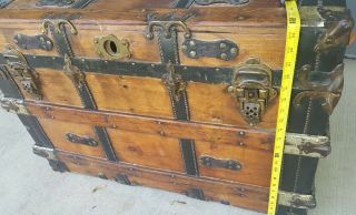 RARE ANTIQUE VINTAGE OAK WOOD LEATHER 1800s 19th Century RESTORED STEAMER TRUNK 12