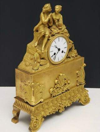 19th c Antique French Empire Figural Bronze Ormolu Mantle Clock w Loving Couple 6