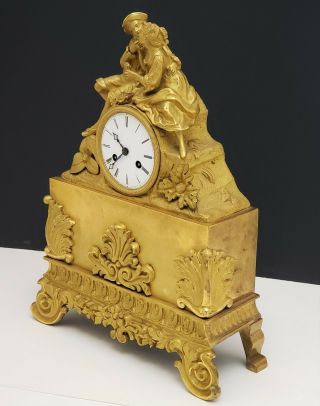 19th c Antique French Empire Figural Bronze Ormolu Mantle Clock w Loving Couple 7