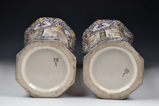 Monumental French Faience Polychrome Painted Enamel Vases 6