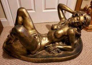 SCARCE VINTAGE EARLY 1970s Nude Lady Woman Glass Top Coffee Table art 2
