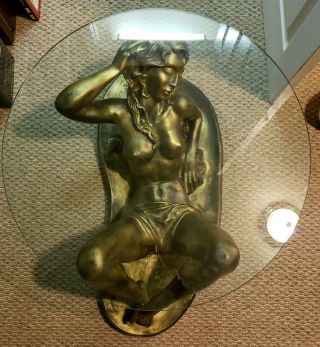 SCARCE VINTAGE EARLY 1970s Nude Lady Woman Glass Top Coffee Table art 3