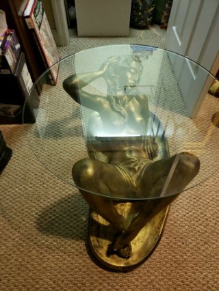 SCARCE VINTAGE EARLY 1970s Nude Lady Woman Glass Top Coffee Table art 4