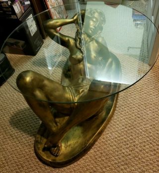 SCARCE VINTAGE EARLY 1970s Nude Lady Woman Glass Top Coffee Table art 5