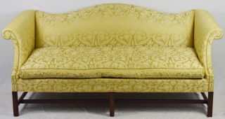 Hickory Chair Mahogany Chippendale Sofa With Damask Fabric Williamsburg Style