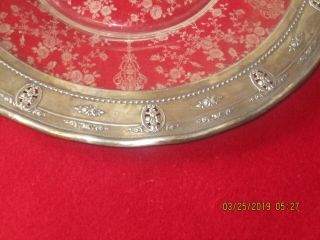 RARE Large Vintage Wallace Sterling Silver &Etched Glass Rose Point Tray/Platter 2