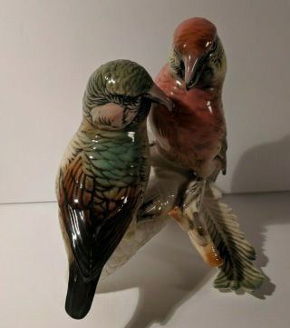 Vintage Germany Karl Ens Ceramic Bird Figurine Parrot Crossbill Pair 3