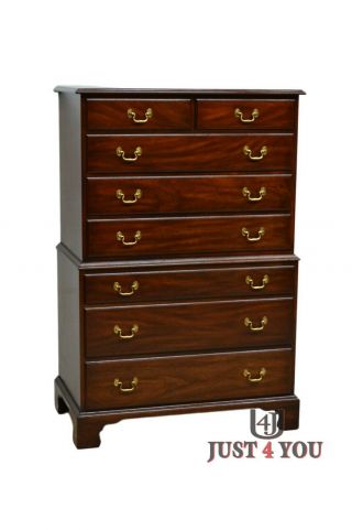 Henkel Harris Solid Mahogany Chest On Chest Of Drawers Dresser (a)