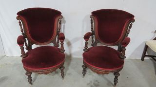 Antique Victorian Pair Chairs Stunning Walnut