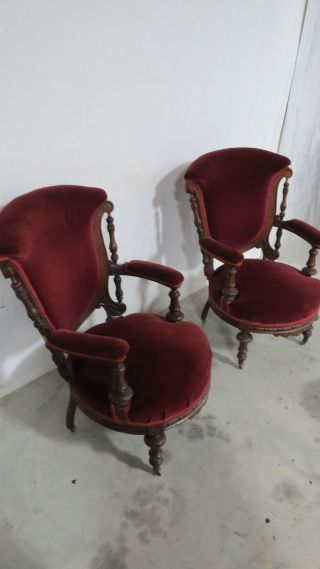 Antique Victorian Pair Chairs Stunning Walnut 2