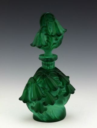 Art Deco Bohemian Malachite Glass Perfume Bottle H.  Hoffmann 3